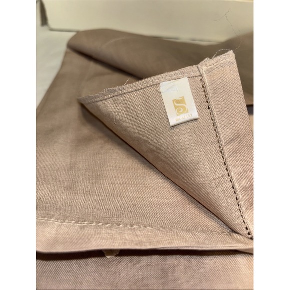 Vintage Linen Powder Guest Towels White W/Brown Embroidery Fleur de Lis Set 4 - Picture 8 of 9